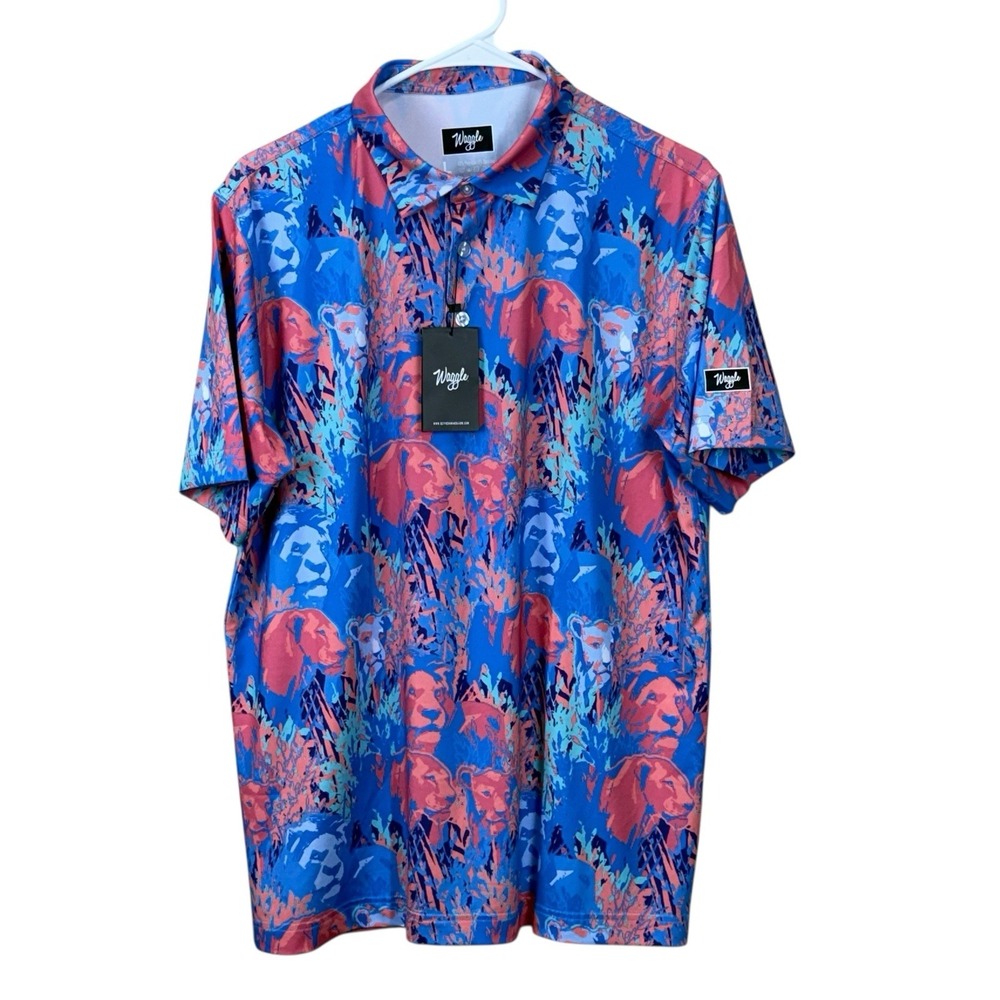 Waggle Golf Clubhouse King Performance Polo Stretch Shirt Lion Print Men's‎ L